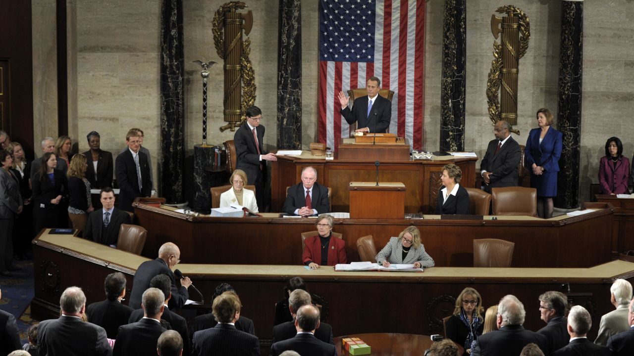 Boehner is sworn in as the speaker of the House after his re-election in January 2013.