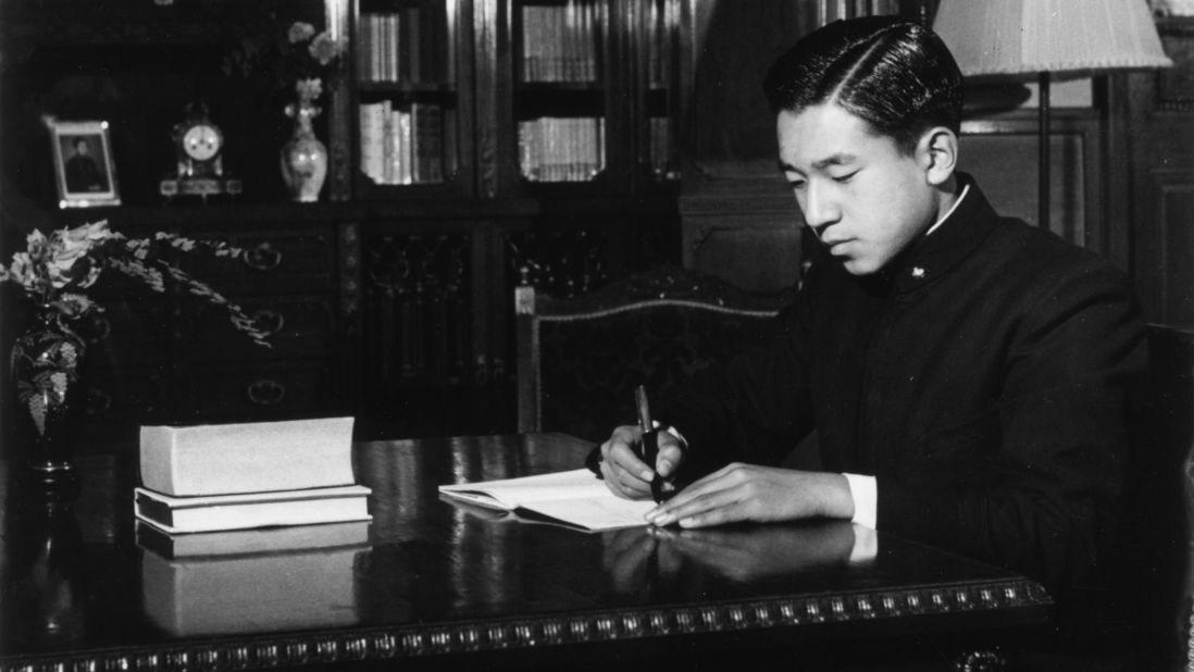 Prince Akihito in his private study at the Imperial Palace in 1952. 