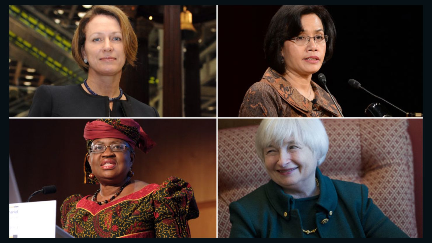 Pictured (Clockwise L-R): Inga Beale, Sri Mulyani Indrawati, Janet Yellen and Ngozi Okonjo-Iweala.