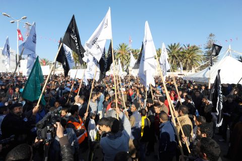Hizb-ut-Tahrir members mark the Tunisian revolution that began in 2010.