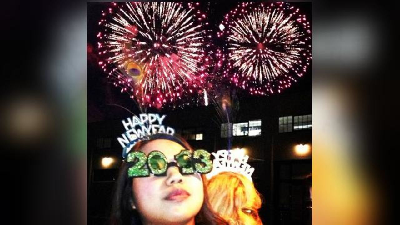 This photo was taken outside of a waterfront restaurant in San Francisco. "I am so lucky that my friend Anthony was able to capture not one but TWO fireworks in the background," says Callyan, pictured in the glasses.