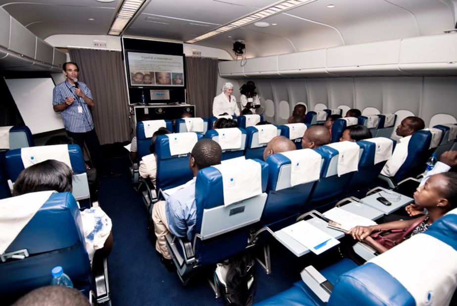 The plane also has a 48-seat classroom, where visiting medics can train local doctors in new procedures and techniques.