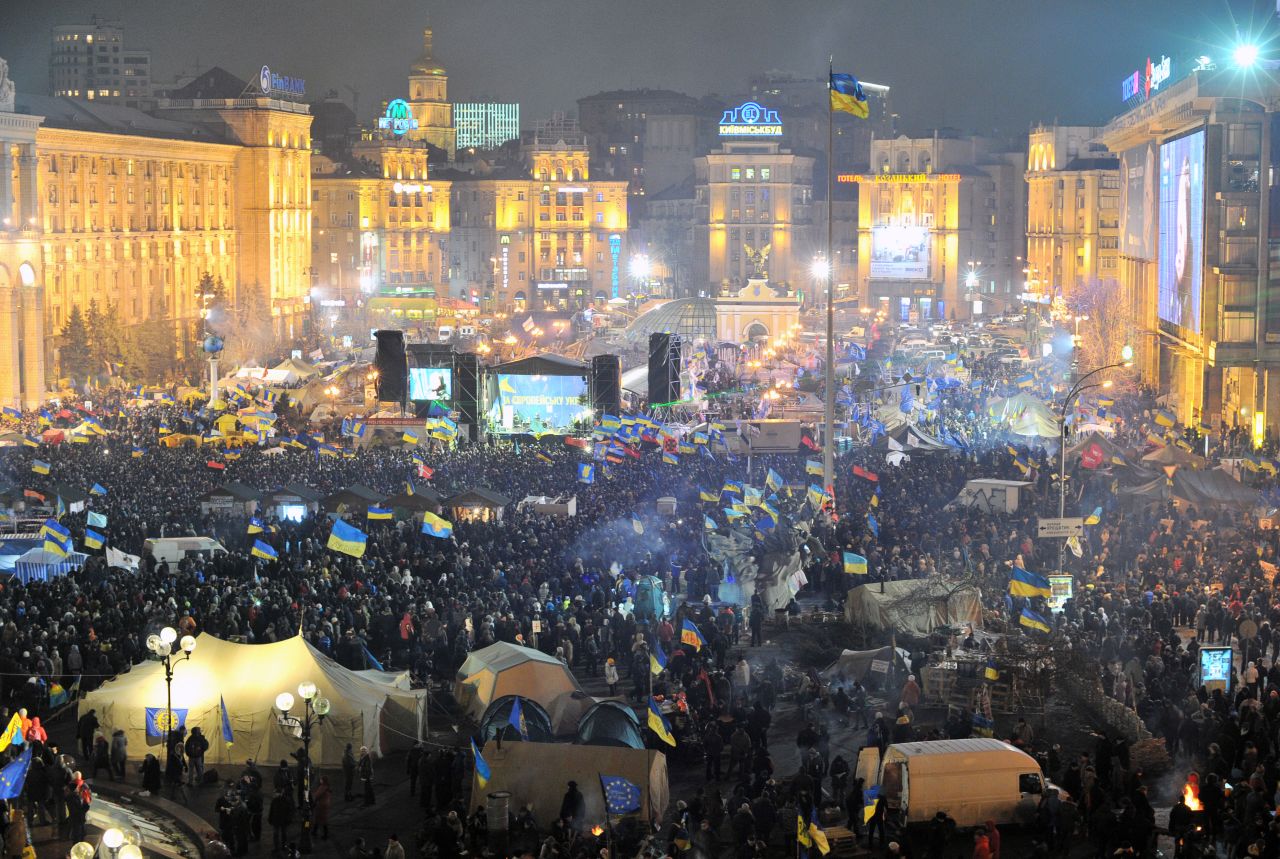 Protesters fill Independence Square in Kiev, Ukraine, on Tuesday, December 17.