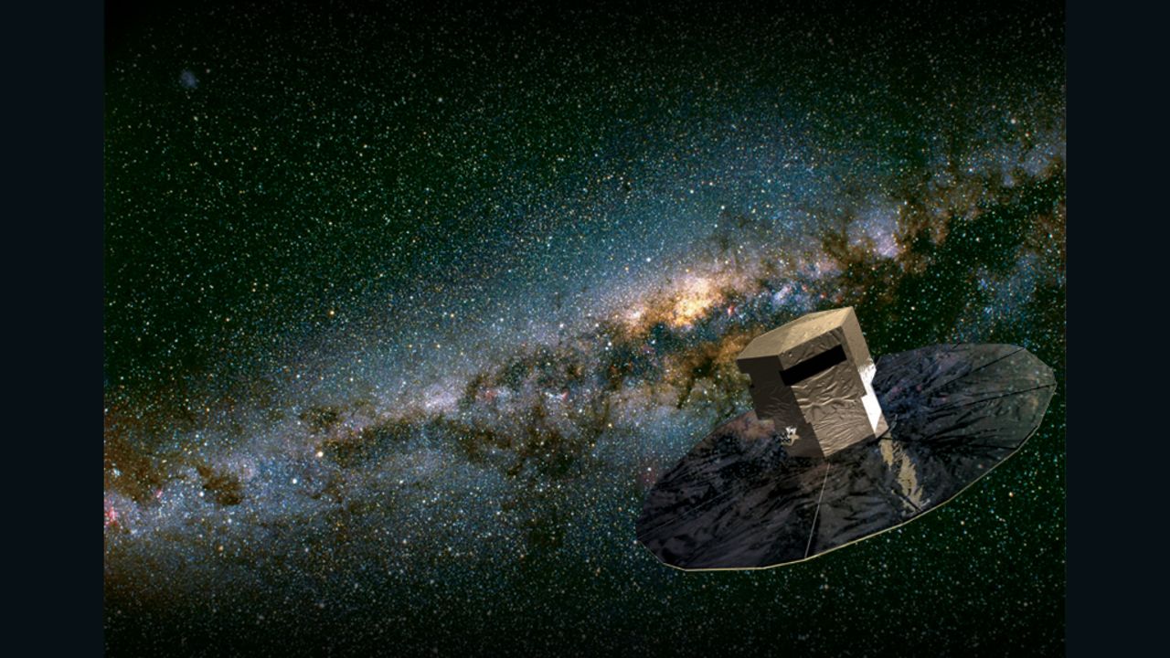 An artist's impression of the European Space Agency's space telescope Gaia in operation.