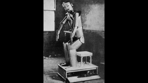 This 1929 image shows one of the cast from Karel  Capek''s drama, ''Rossum's Universal Robots." The play is the first known use of the term "robot."