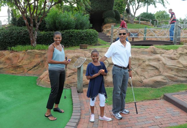 Minigolf is a popular family activity, even in the the White House -- here the Obamas take to the course in 2010. Families all over the world enjoy playing a game which gets them outdoors and, unlike conventional golf, doesn't take all day to finish.