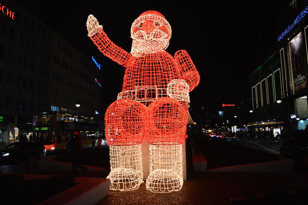 Berlin lights up during Christmas time, and there are markets and Christmas displays around every corner. iReporter <a href="http://ireport.cnn.com/docs/DOC-1068984" target="_blank">markpel</a> took this photo of a giant Santa Claus in the western inner city, close to the famous luxury department store KaDeWe.