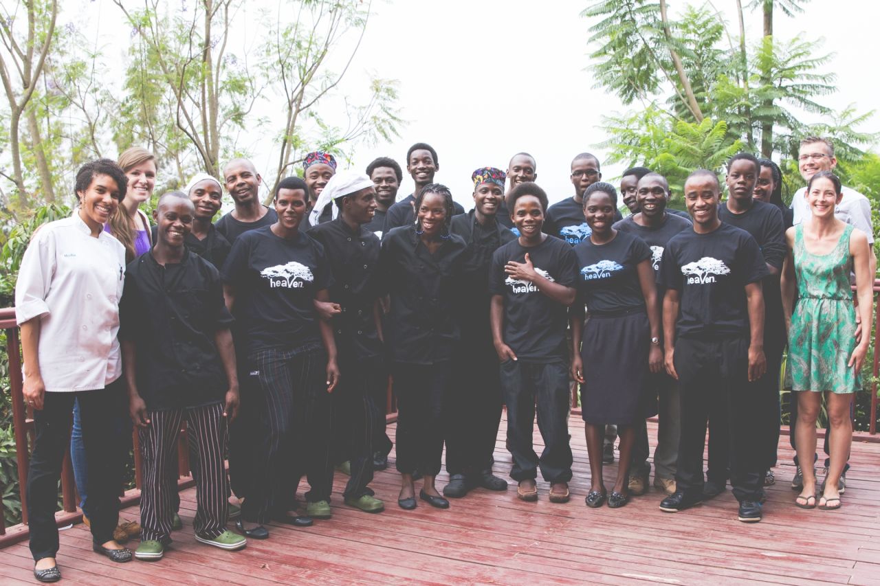 Josh Ruxin and his wife, Alissa, are the founders of Heaven restaurant in Kigali, Rwanda. Here, they are pictured with staff members -- many of them whon survived the 1994 Rwandan genocide.