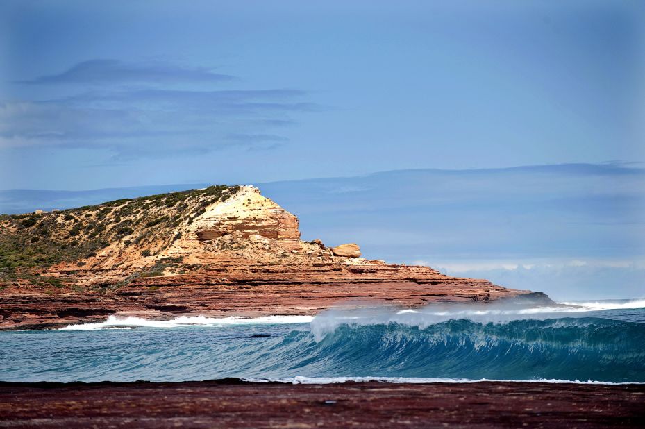 Red Bluff rises above the water in Kalbarri National Park in Western Australia.