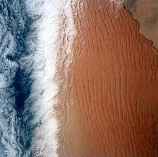 Namibia's stunning Namib Desert is eye-catching even from space. This aerial view was captured from Space Shuttle Atlantis in 1991. 