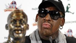 Former-NBA player Dennis Rodman holds a news conference in New York on September 9, 2013 to discuss his recent trip to North Korea. Rodman said that he will put together a "basketball diplomacy" event involving players from North Korea. The event will be sponsored by the Irish online betting company Paddy Power. At the news conference, he called Kim Jong Un, ruler of the repressive state, a "very good guy." AFP PHOTO / TIMOTHY CLARYTIMOTHY CLARY/AFP/Getty Images