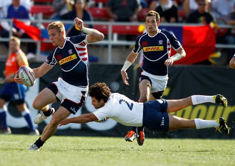 Colin Hawley (left) in action for the U.S. Rugby is the fastest growing sport in the U.S. with more than one million people (a third of them women) playing the sport at some level.