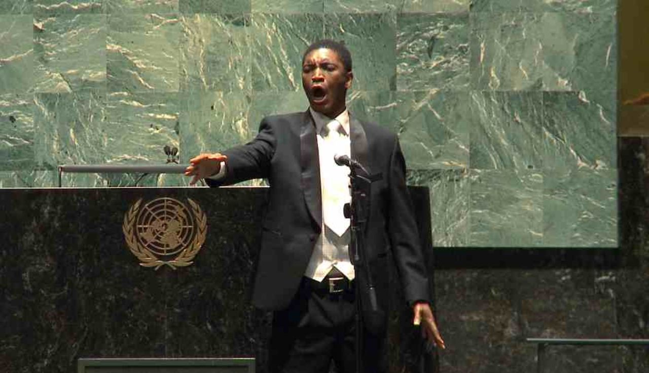 Thesele Kemane performs at the U.N. General Assembly in New York on Nelson Mandela Day last year.