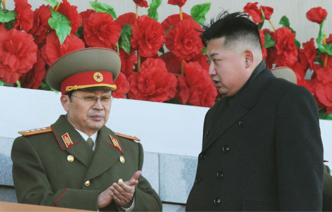Jang Song Thaek (L), uncle of North Korean leader Kim Jong Un (R), on Feb. 16, 2012. Jang was executed Dec. 12, 2013, after being accused of attempting to overthrow the regime. 