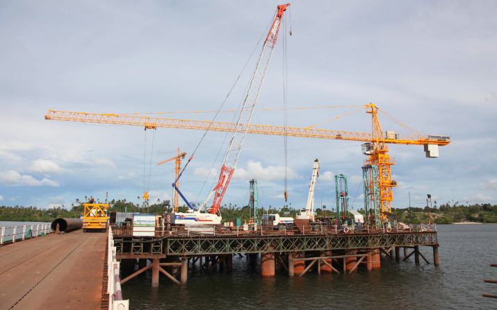 View of the construction site of an ultra modern bridge being built by a Chinese company in Dar es Salaam on March 23, 2013. The bridge will have a total length of 680 meters.