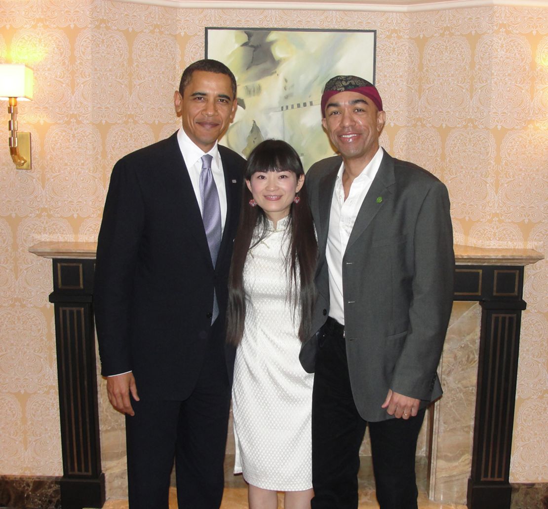 Mark Obama Ndseandjo and his wife with Barack Obama.