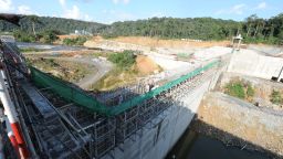 A picture taken on October 12, 2012 shows the construction site of the hydroelectric dam of Poubara, that should be completed in July 2013. With 75% of funding from China and 25% from Gabon, the budget for the building of the Poubara dam, near Franceville, amounts to 200 billion of CFAs. AFP PHOTO STEVE JORDAN (Photo credit should read Steve Jordan/AFP/GettyImages)