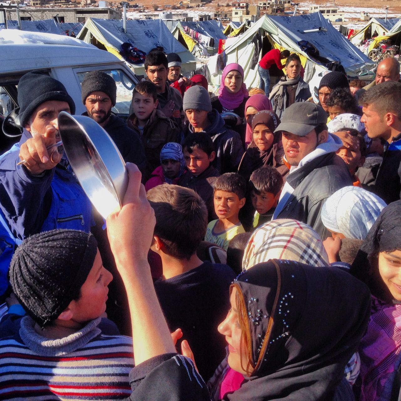 Food distribution to Syrian refugees in Arsal, Lebanon on December 16.
