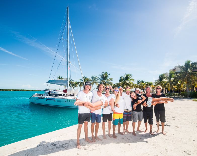 The victorious team is in the mood to celebrate after the epic crossing 6,000km crossing of the Atlantic.