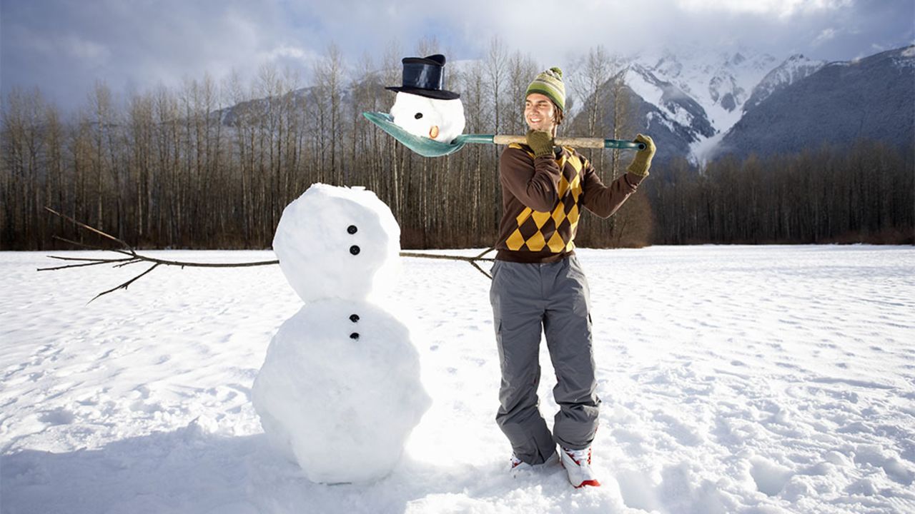 Building a snowman works your muscles while you're having fun.