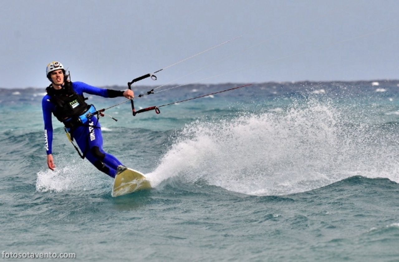 Gijsbers takes his turn on the kiteboard during the relay crossing of the Atlantic.