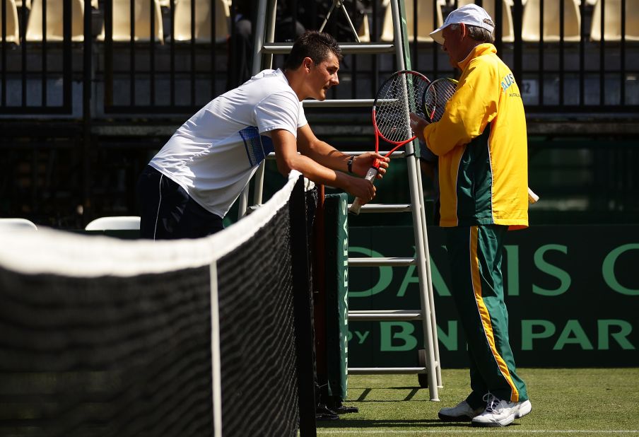 Legendary Australian coach Tony Roche, right, reportedly berated Tomic during a Davis Cup encounter against Germany in 2012, just weeks after losing to Roddick. A month later, Tomic said he gave only "85%" in a loss at the Shanghai Masters. 