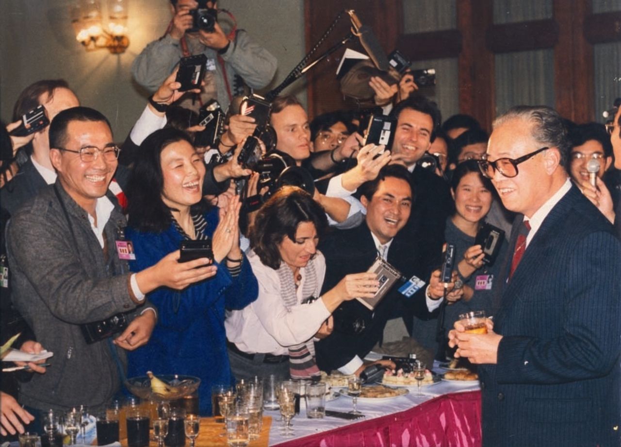 FlorCruz, with Chinese and international press corp, interviews Zhao Ziyang, then newly elected communist party chief at the end of 1987 Party congress in Beijing.
