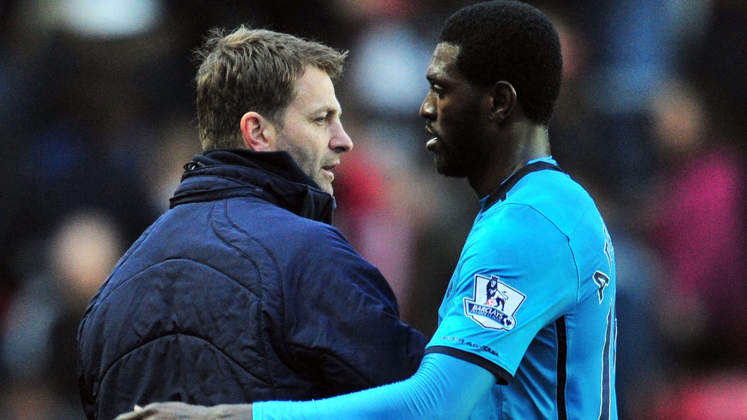 Tim Sherwood, left, has started Emmanuel Adebayor in both of his games in charge at Tottenham and the striker has produced. 