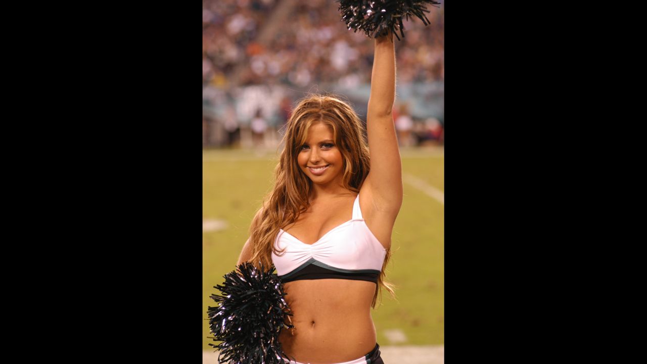This is Washburn from her days as a Philadelphia Eagles cheerleader. She said she made the team on her first tryout.