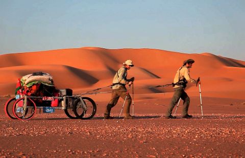 Alastair Humphreys and Leon McCarron tackled the desert or the Arabian peninsula, foresaking camels for a home-made cart.