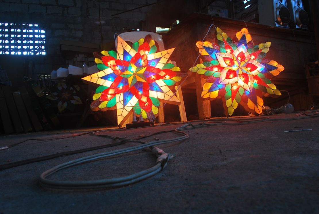 Two of the smallest parols in Erning Quiwa's workshop in Barangay Santa Lucia, San Fernando.