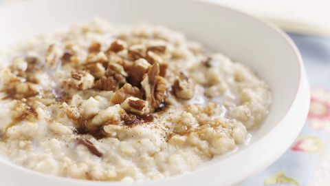 One cup of warm, gooey oatmeal contains 4 grams of fiber and 6 grams of protein, a combination that slows the digestion of carbs, reduces your insulin response, and keeps you fuller for longer, says Batayneh. In fact, a study published in the European Journal of Clinical Nutrition evaluated 38 common foods and found that oatmeal was the third most filling. <br /><br />When possible, opt for steel-cut oatmeal, which goes through less processing than other varieties and as a result has a lower Glycemic Index score, a measurement of how much a food increases your blood sugar.<br /><br /><a href="http://www.health.com/health/recipe/0,,00420000004307,00.html" target="_blank" target="_blank">Try this recipe: Steel-cut oatmeal with salted caramel topping</a><br />