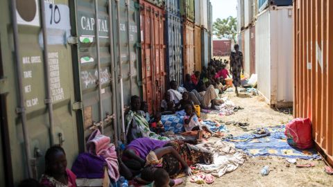 South Sudanese civilians seek shade at the mission's base on December 17. 