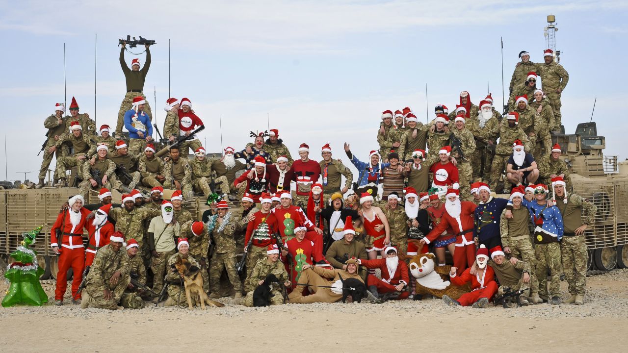 British troops at Patrol Base Lash Durai in Afghanistan get into the festive spirit December 23. 