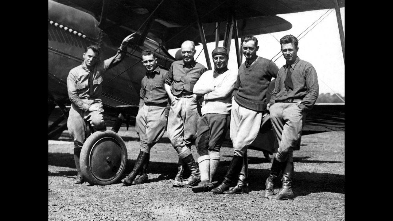 From left, U.S. aviators Henry Ogden, Leigh Wade, Erick Nelson, John Harding, P. Leslie Arnold and Lowell H. Smith worked together to make the first flight around the world. The tour of planes started in Seattle on April 6, 1924, and arrived back September 28 that year.