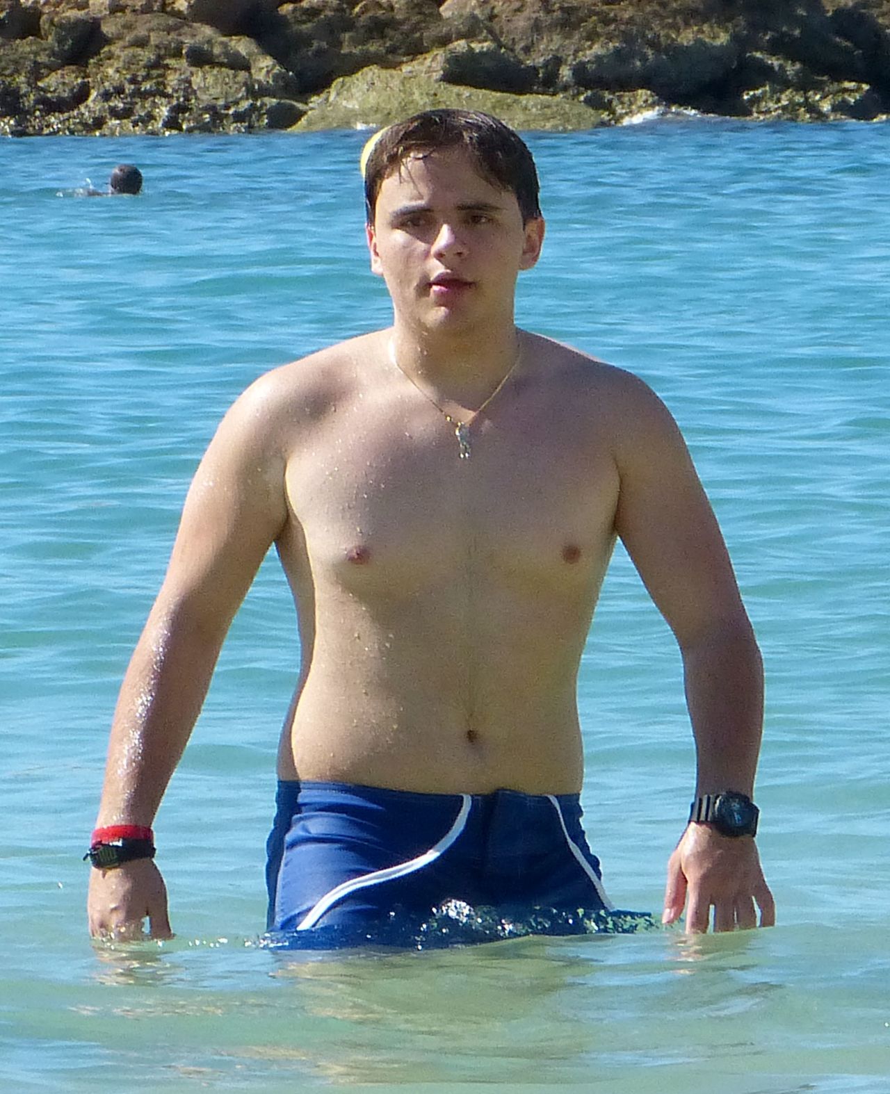 Prince Jackson goes for a dip in Hawaii over Christmas 2013.