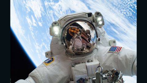 Mike Hopkins during a 2013 spacewalk.