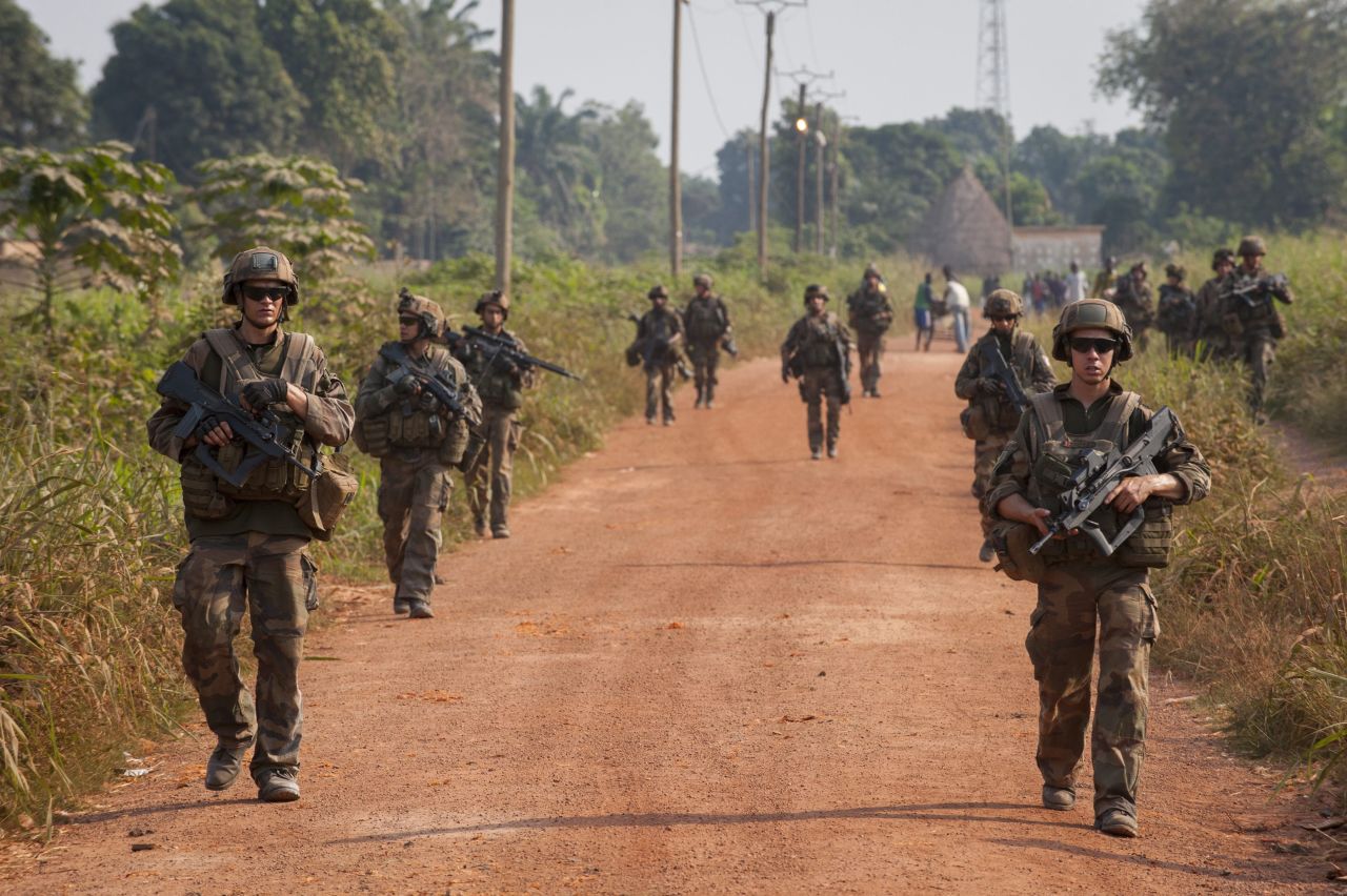 French soldiers patrol the streets of Paoua, Central African Republic, on December 15. 