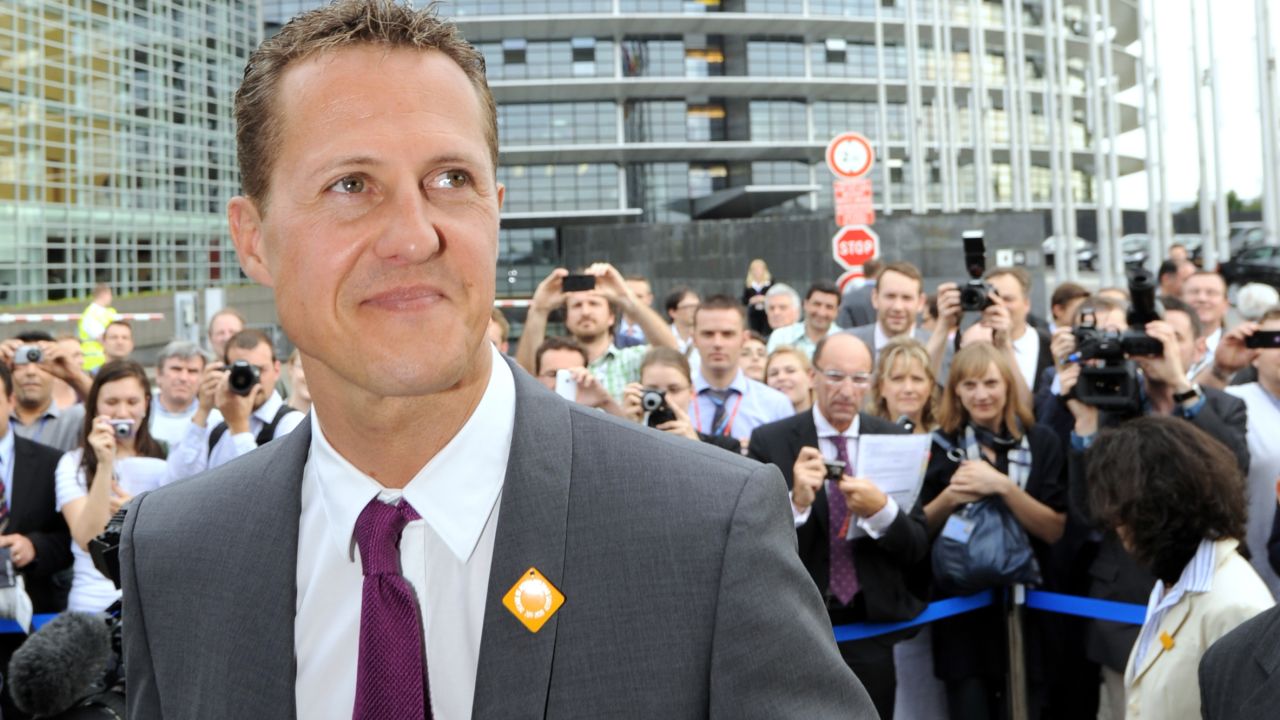 Schumacher visits the European Parliament in Strasbourg, France, to test eSafety technologies in 2011.