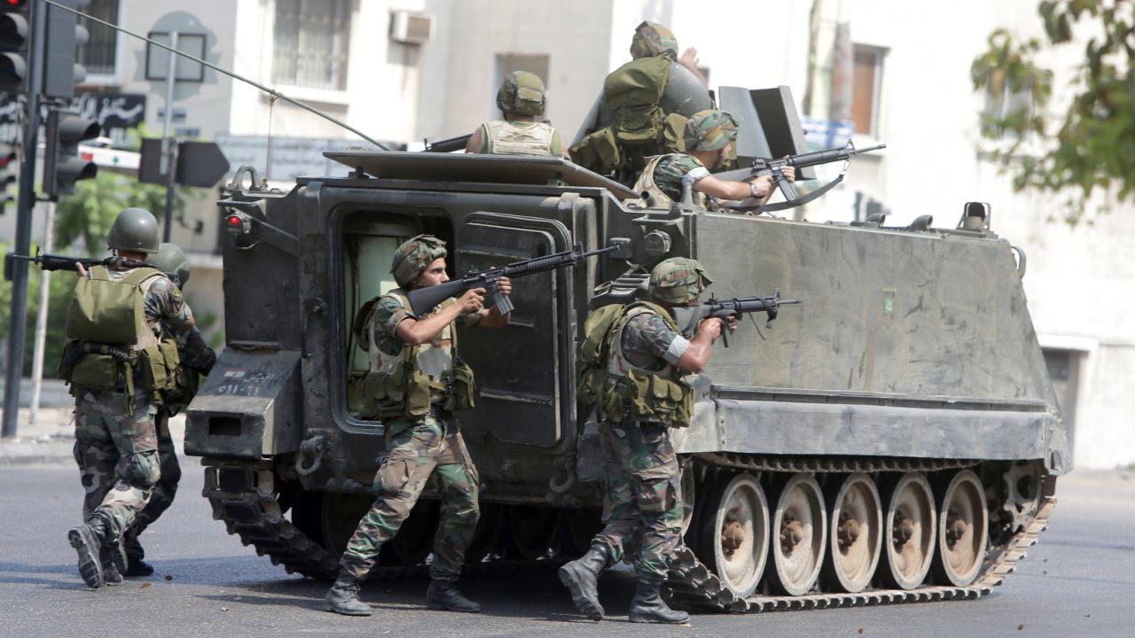 This file photo shows Lebanese Army soldiers on duty in eastern outskirts of Sidon, Lebanon.