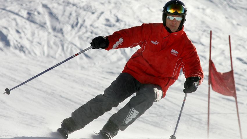 Michael Schumacher navigates a slalom course at the Italian ski resort of Madonna di Campiglio in 2005.