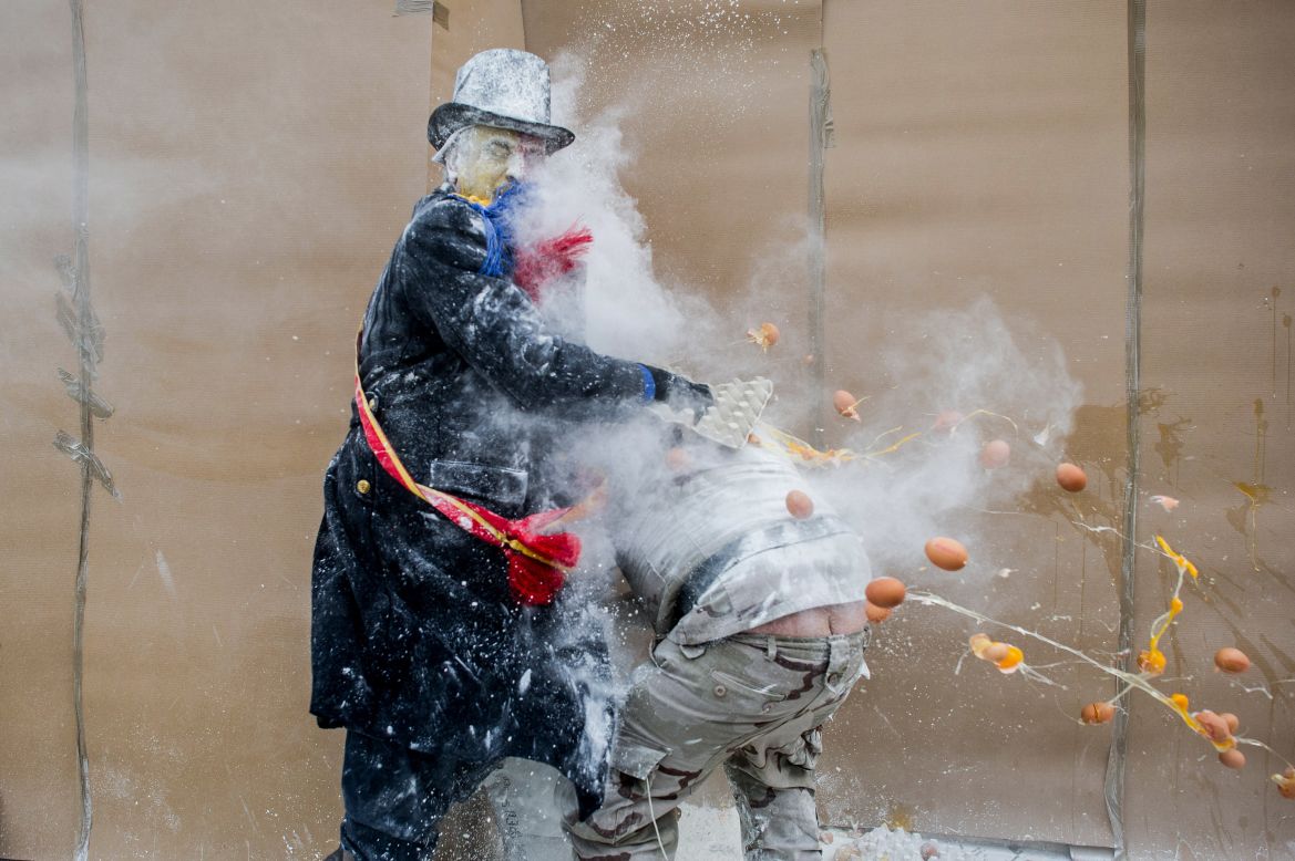 On December 28 every year, the Spanish town of Ibi celebrates Els Enfarinats, a festival in which revelers in mock military dress battle each other with flour, eggs and fireworks. Or to put it another way: You can't have a food fight without breaking eggs.