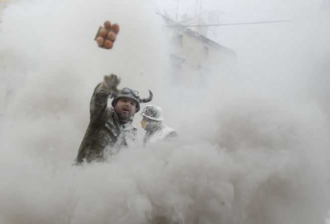 During the fight, held in the town's Plaça de l'Església (Church Square), the sides exchange brutal volleys of eggs and flour bombs and let off batteries of firecrackers. <br /><a href="index.php?page=&url=http%3A%2F%2Ftravel.cnn.com%2F12-month-guide-chinas-best-festivals-825061">MORE: China's best festivals</a>