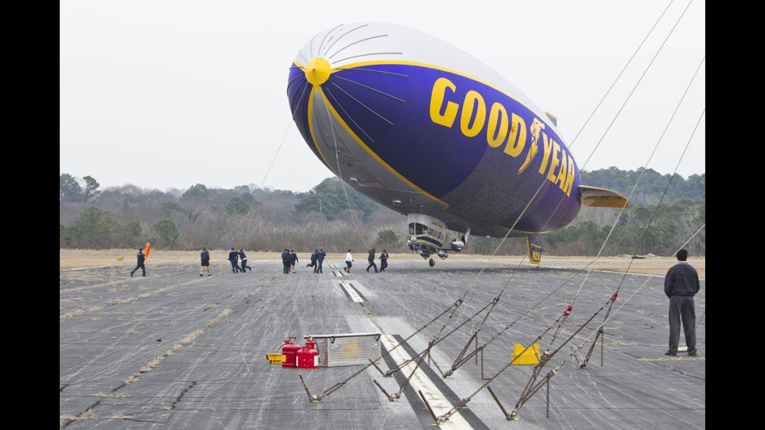 Goodyear's now retired GZ-20 blimps, like this one, were shorter and slower than the new NTs -- which stands for new technology. The tire and rubber company estimates that about 60 million Americans get a first-hand look at its blimps every year.