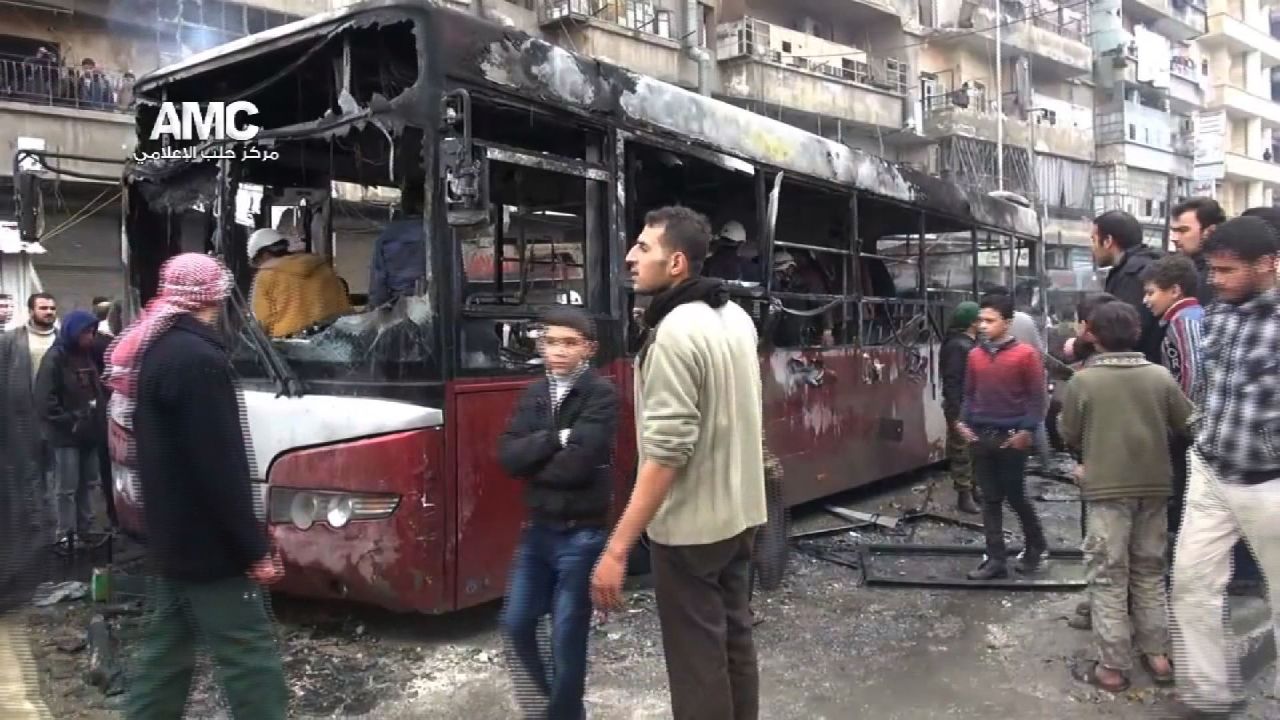 Syria Aleppo Bus Strike Grab