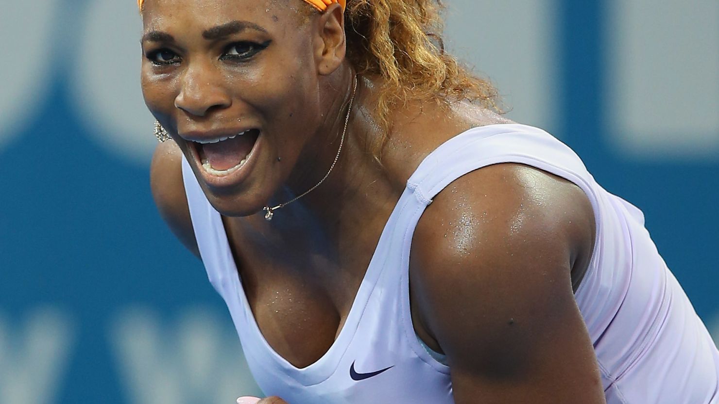 Serena Williams celebrates her straight sets victory over Andrea Petkovic at the Brisbane International tournament. 