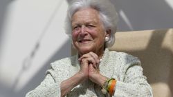 Former first lady Barbara Bush listens to a patient's question during a visit to the Barbara Bush Children's Hospital at Maine Medical Center in Portland, Maine, Thursday, Aug. 22, 2013. Bush read a children's book and introduced the patients to her dog during the visit. (AP Photo/Robert F. Bukaty)