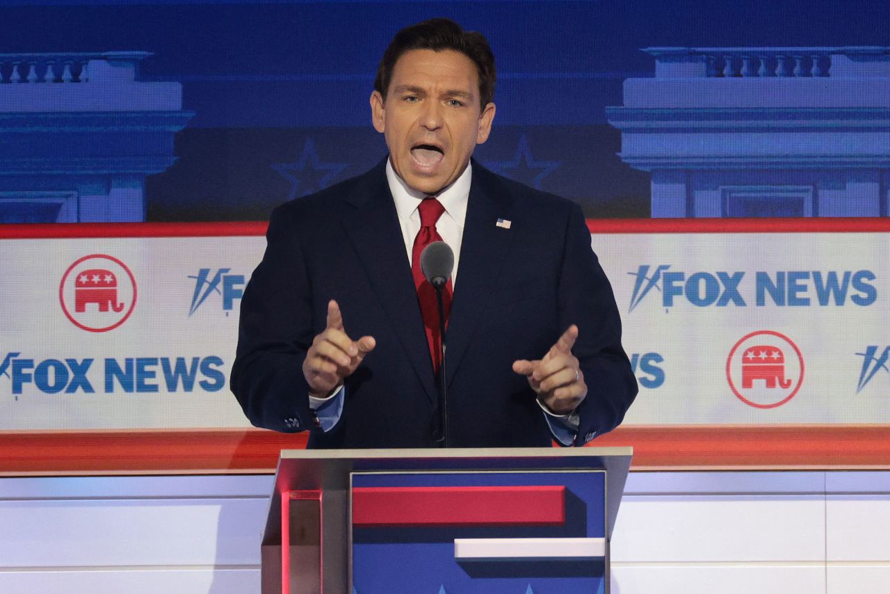 Republican presidential candidate Florida Gov. Ron DeSantis participates in the first debate of the GOP primary season.