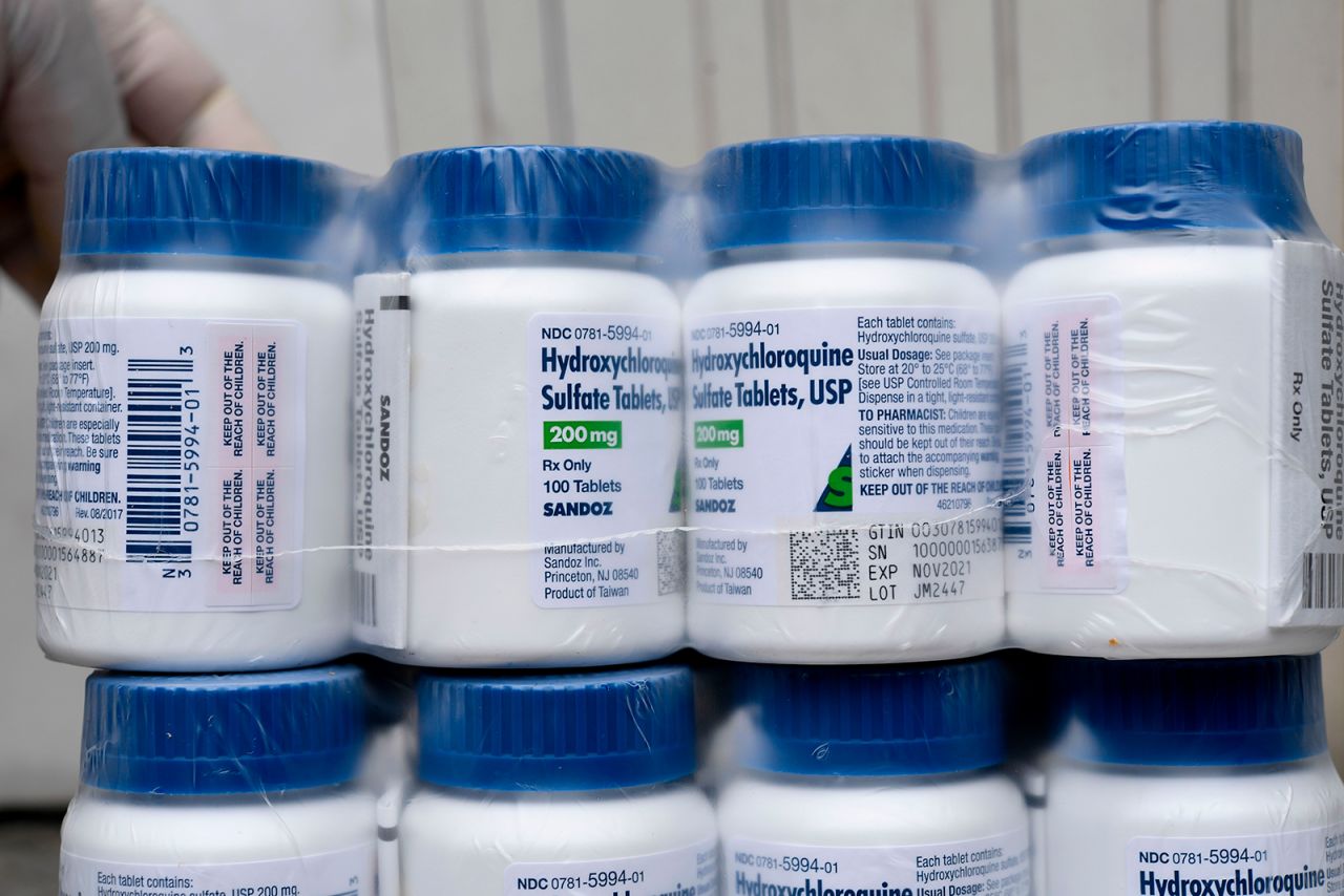 Bottles of hydroxychloroquine pills to be distributed in hospitals in San Salvador, El Salvador on April 21.