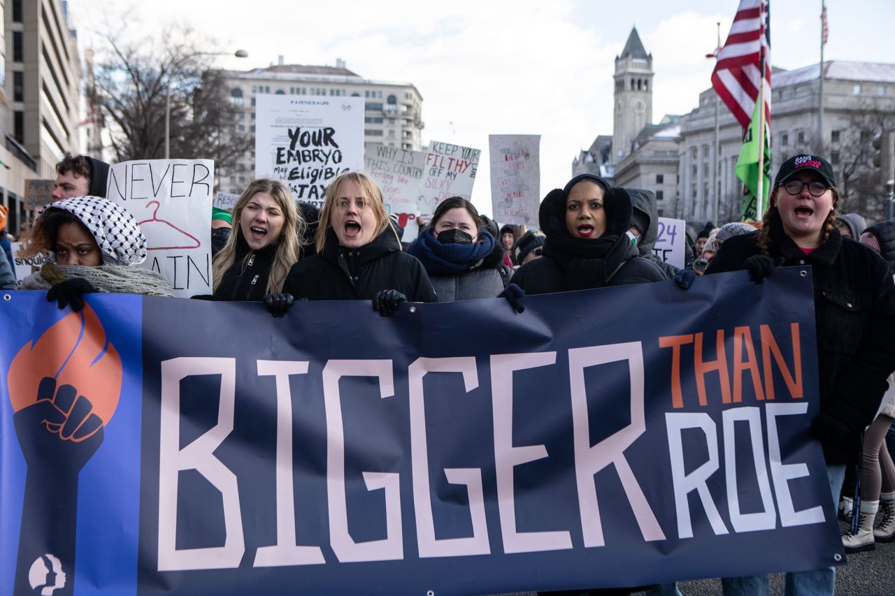 Pro-choice demonstrators gather at Freedom Plaza for the Annual Women's March on January 20 in Washington, DC.